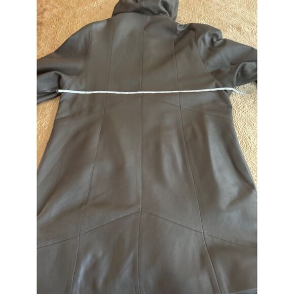 Genuine leather with quilted lining hooded women's coat, size XL - Picture 7 of 13